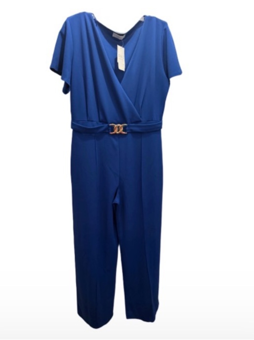 Quiz Elegant Cobalt Blue Short-Sleeve Wrap Jumpsuit with Belt